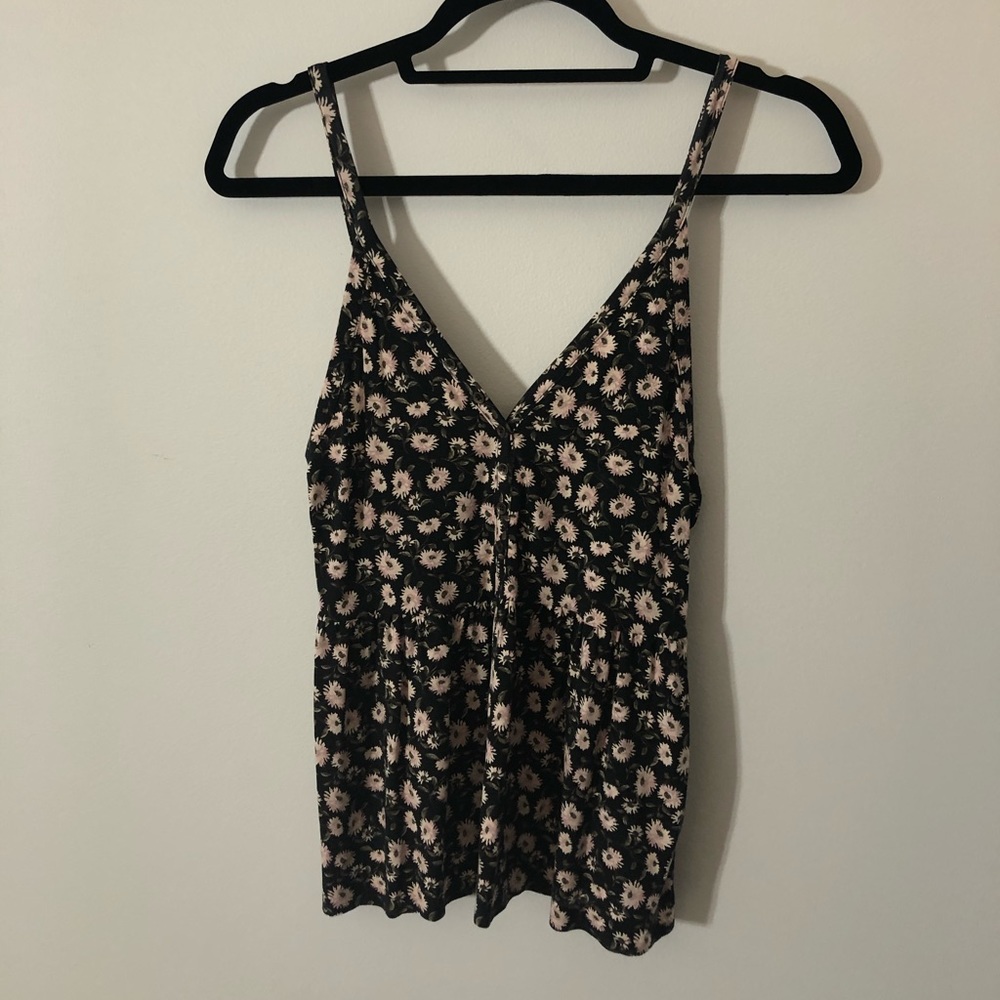 american eagle black floral tank